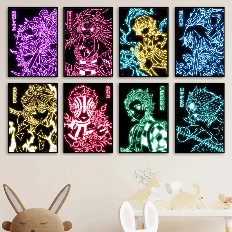 Neon Style Demon Slayer Poster