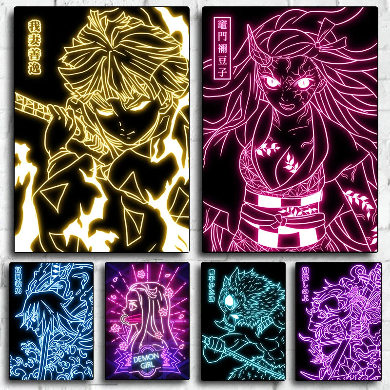Neon Style Demon Slayer Poster