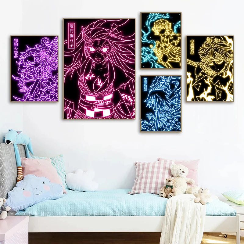 Neon Style Demon Slayer Poster